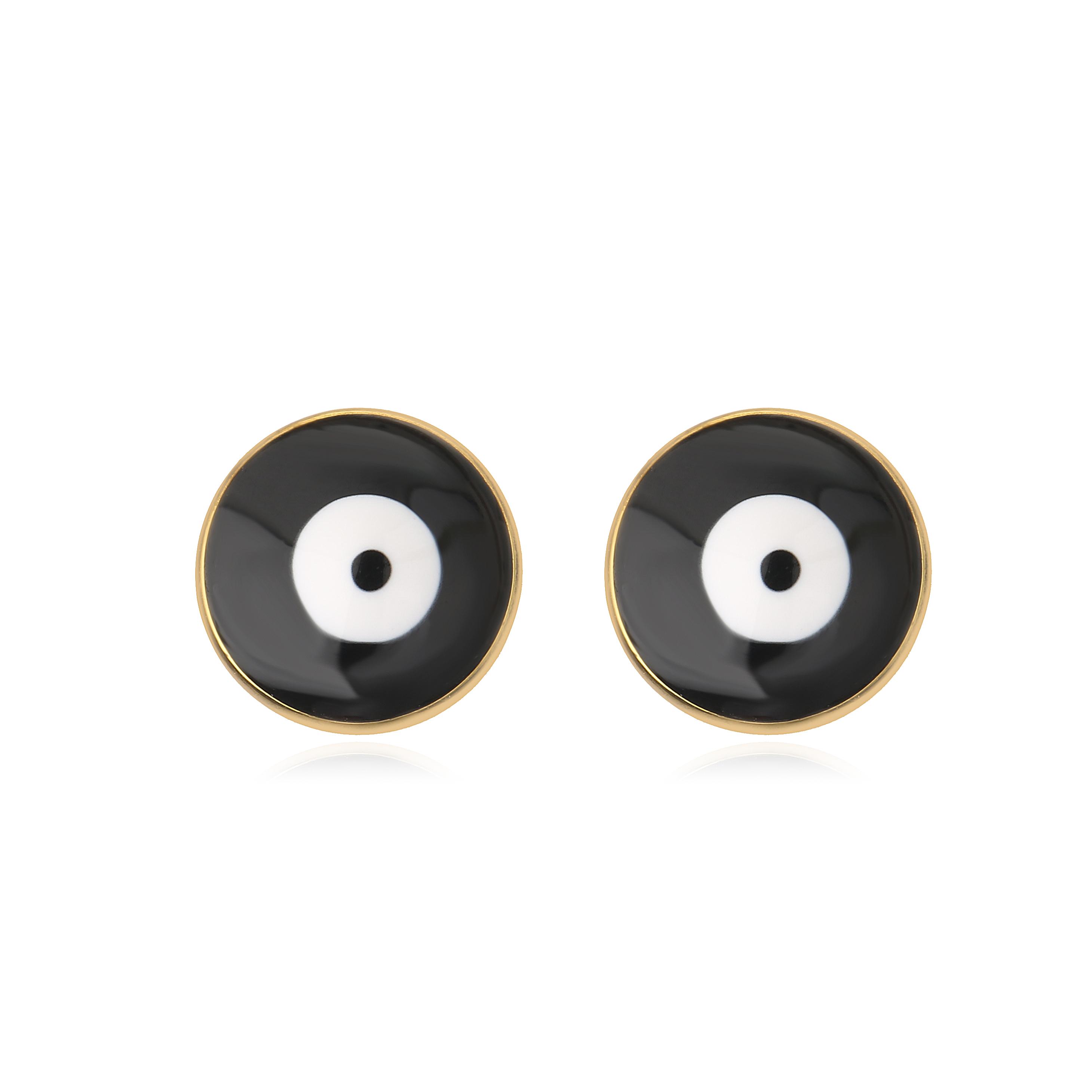 

HECHENG,Simple Blue Turkish Eye Small Stud Earring For Women Vintage Cute Enamel Round Lucky Evil Eye Ear Stud Zircon Other чорний
