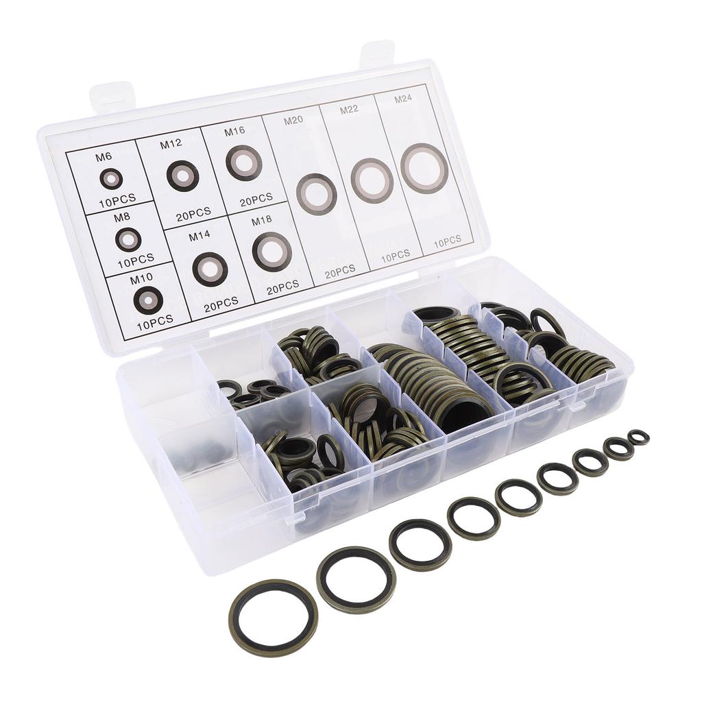150PCS Seal Oil Washers Assortment Kit M6 M8 M10 M12 M14 M16 M18 M20 M22 M24 Sealing Metal Gasket for Plumbing