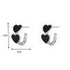 Vintage Goth Black Enamel Heart Stud Earrings for Women Fashion Sweet Hollow Metal C-Shaped Earrings Party Jewelry Aesthetic