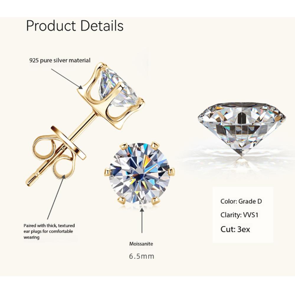 3-9mm Minimalist Delicate Six Prong Moissanite Stud Earrings Unique High End D VVS1 Exquisite Jewelry