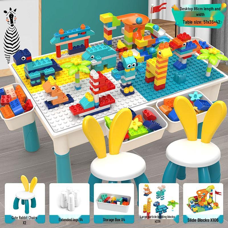 Multifunctional Building Block Table for Kids, Compatible with Large Lego Pieces, Educational Toy for Boys Ages 3-6