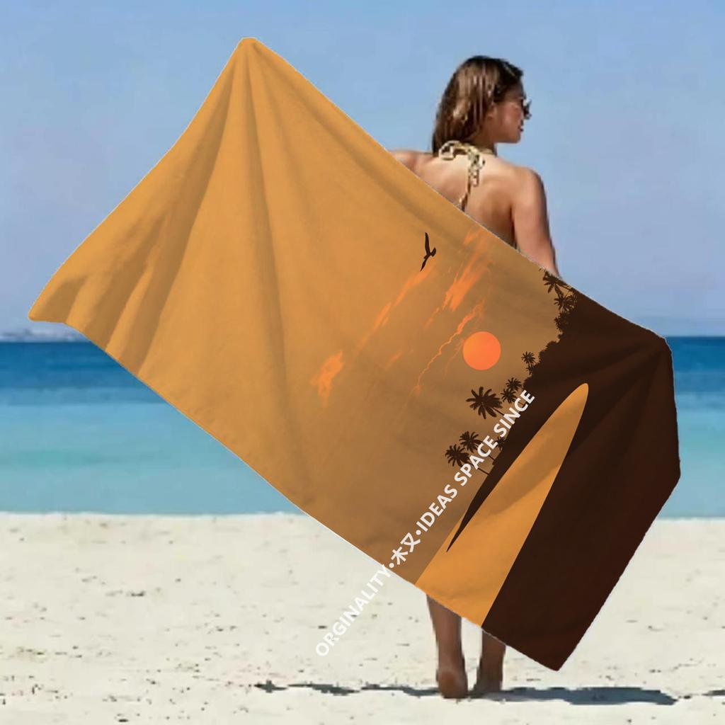 Vintage Retro Sunset Palm Beach Towel Patterned Sunscreen And Windproof Suitable For Swimming Pool Camping Travel