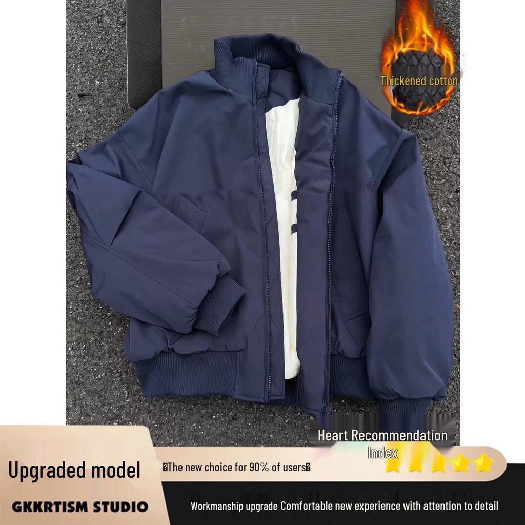 Męska zimowa kurtka bomberka: Bawełniany Pikowany Płaszcz Lotniczy w Stylu Amerykańskim z Kołnierzem Stojącym