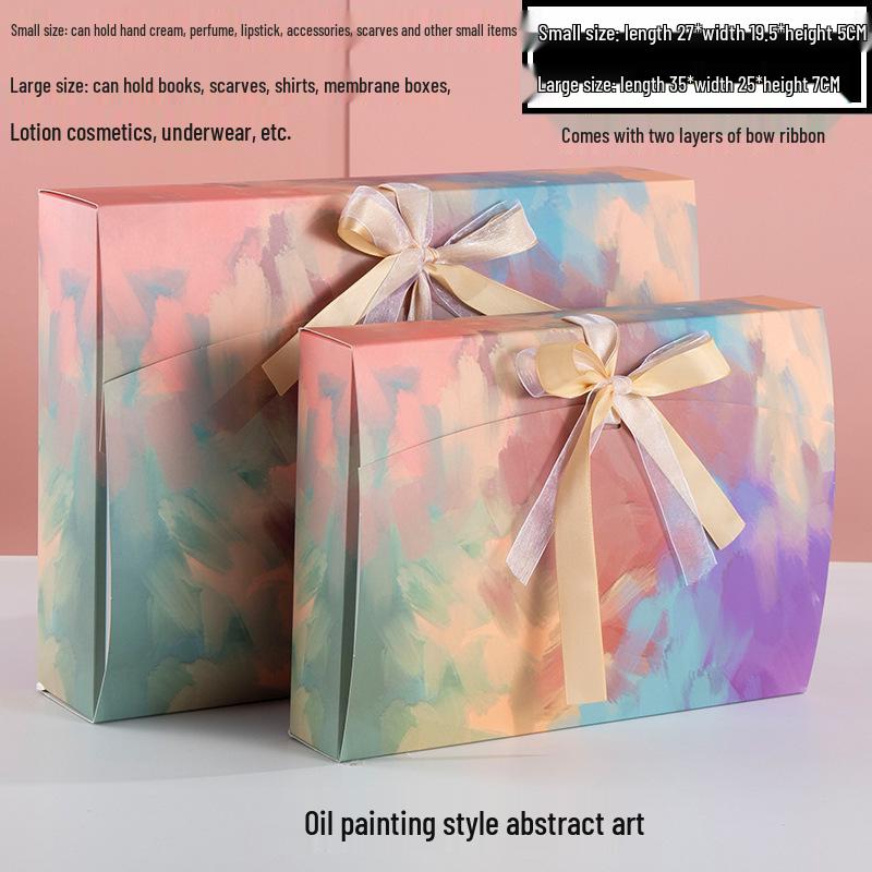 Custom Pearlescent Bow Ribbon Gift Box for Silk Scarves, Pajamas, and Shirts