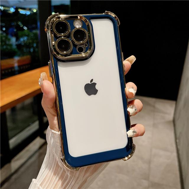 For iPhone 16 Pro Max Luxury Plating Color Soft Frame Transparent Phone Case For iPhone 12 13 14 15 Plus Lens Protective Cover
