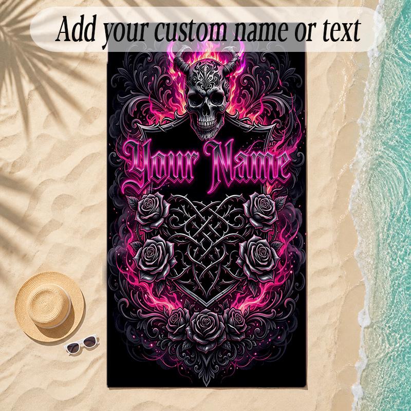 Gothic Theme Soft Beach Towel Personalized Custom Name Text Towel Portable for Beach Pool Travel