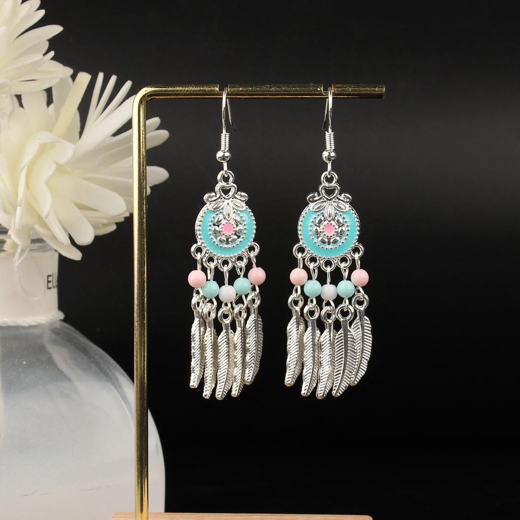 Turquoise Earrings Bohemian Drop Ear Earrings with Tassels, Geometric Alloy, Retro Style, Boastful Ear Accessories