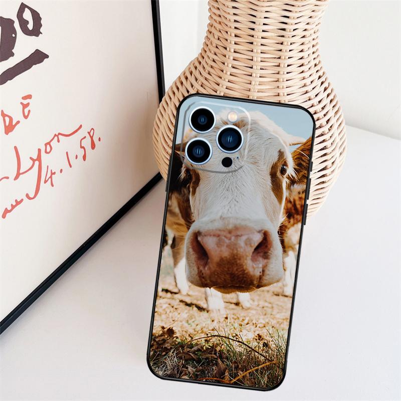 Funny Cow Face Phone Case For iPhone 16 Pro Max 14 13 12 11 15 17 Pro Max mini 15 16 Plus 16e Back Cover