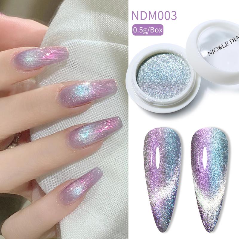 NICOLE DIARY Aurora Cat Magnetic Nail Powder Blue Purple Glitter Pearl Pigment For UV Gel Polish Dust Nail Supplies