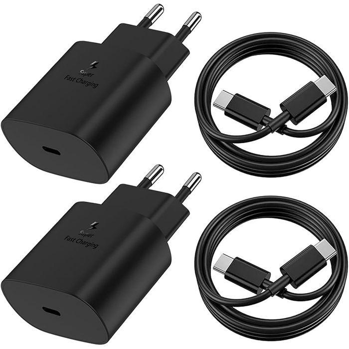 Chargeur Rapide - Samsung - 25W - 2 Câbles USB-C 1M - Noir - Adaptateur Secteur