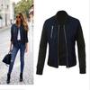 Stylish Womens Classic Padded Bomber Jacket Vintage Zip Biker Coat Long Sleeves