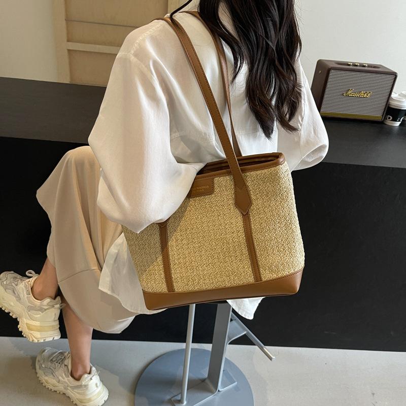 Popular Woven Large Bag Women's Bag Summer 2025 New Shoulder Tote Bag Large Capacity Straw Bag
