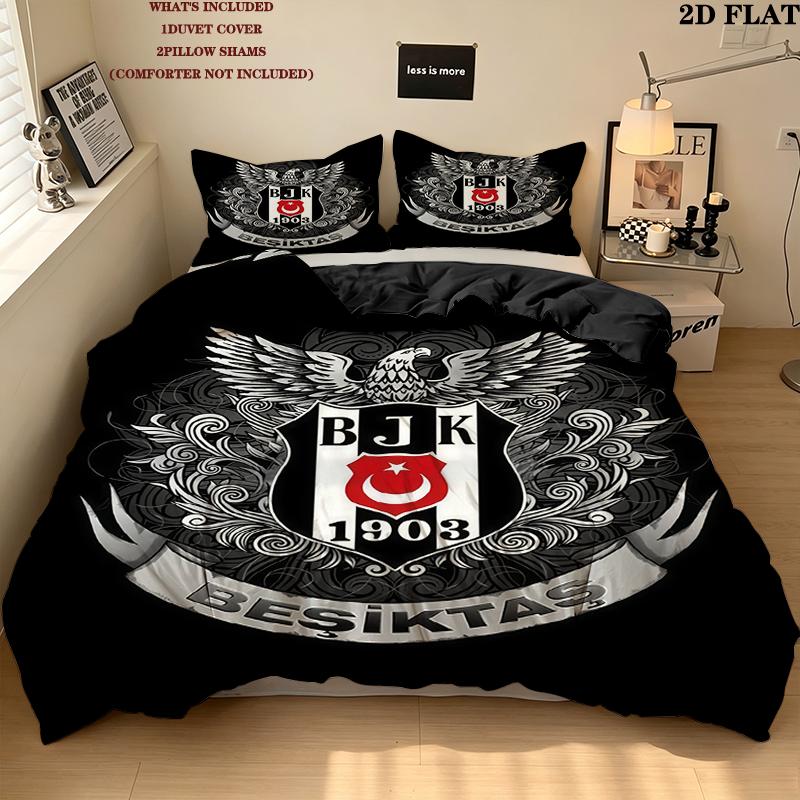 Besiktas J.K Muster Bettwäsche Heimdekoration Geburtstagsgeschenk ( 1 Bettbezug + 2 Kissenbezüge, ohne Füllung),Fanartikel.