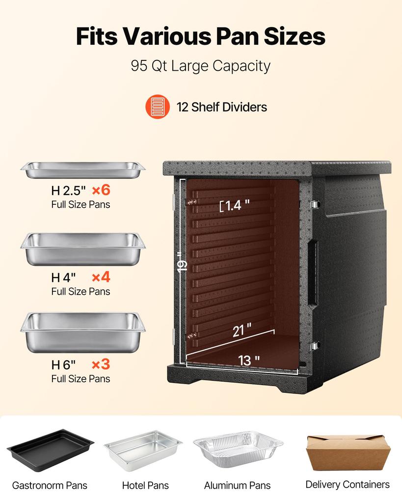 VEVOR Isolierter Speisenbehälter-Träger, 82 Quart Warmbox für Catering, LLDPE Speisenbox-Träger mit Doppelschnallen, Frontlader Speisenwärmer für Restaurant