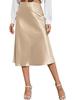 Women's High-Waist Satin Midi Skirt - Elegant Solid Color with Zipper