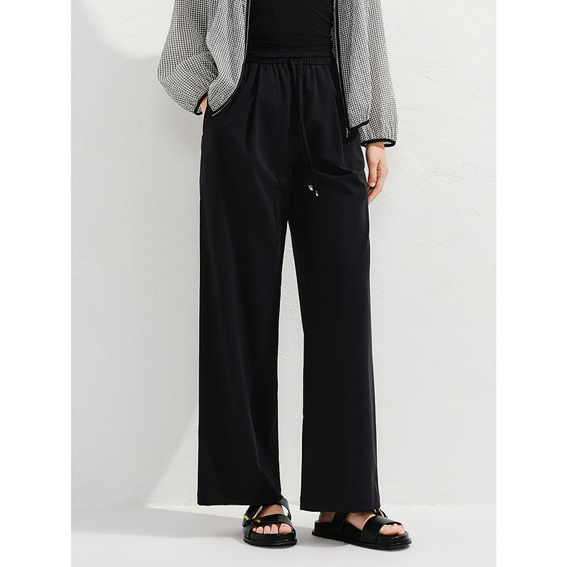 Jiuzi Anna Kou Lazy Relaxation Elastic Waist Drop Wide Leg Pants Women's 2025 Summer New Style