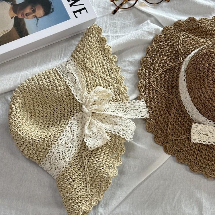 Lace Lace Hollow Straw Hat Women's Summer Travel Sunscreen Beach Seaside Sun Hat Foldable Sun Hat