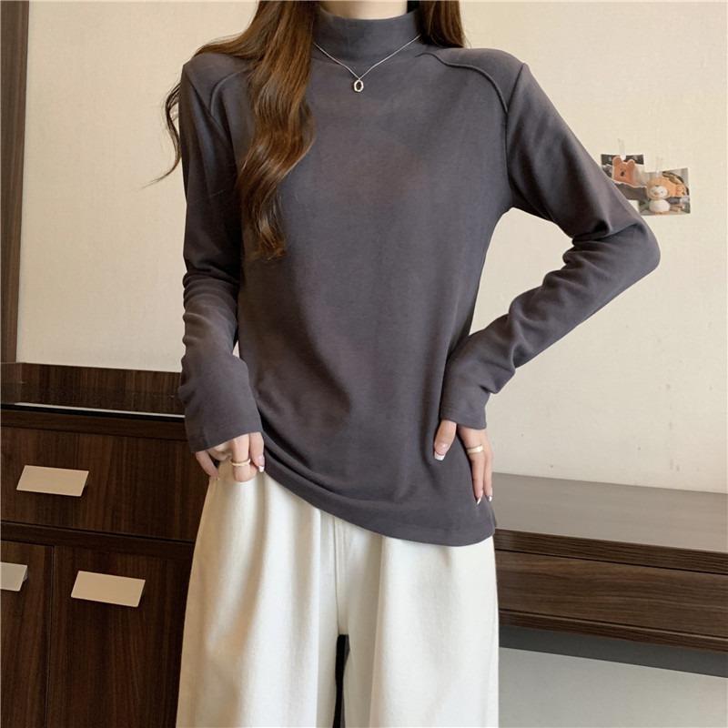 Реальное фото двухсторонняя немецкая велюровая водолазка базовая рубашка женская осенне-зимняя велюровая теплая футболка с длинным рукавом облегающий топ XL темно-серого