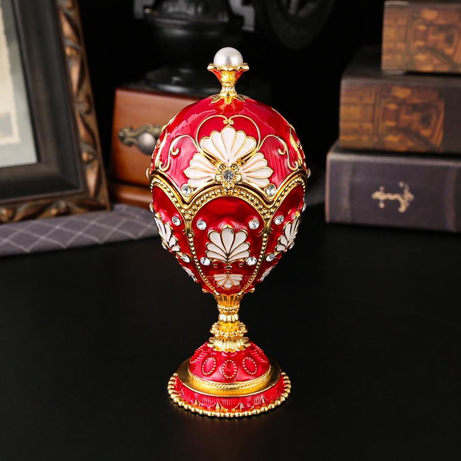 Стильные металлические изделия цвета эмали Русское жемчужное яйцо Шкатулка для украшений Декоративная шкатулка Яйцо Фаберже На высокой ножке
