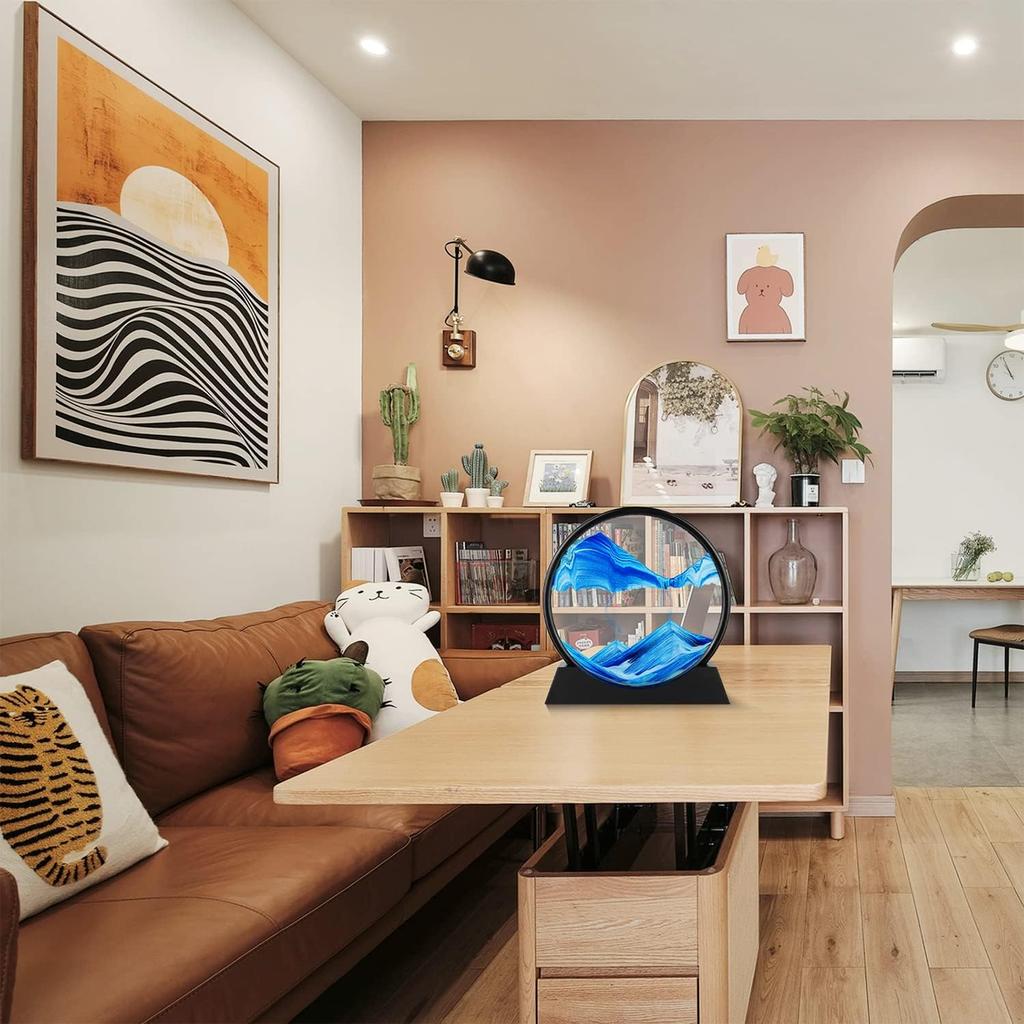 Moving Sand Art Picture - 3D Quicksand Painting Decor - Round Glass 3D Deep Sea Sandscape - Relaxing Home Decoration Desk Toys for Home Office Desk