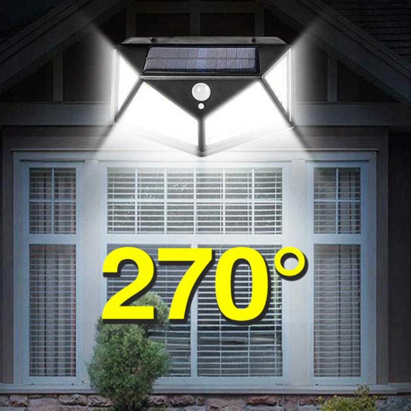 100LED Solar Wall Lamp Outdoor Lampwaterproof Motion Sensor Solar Powered Sunlight Street Lamp Garden Railing Decorative Lamp