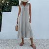 Solid Color A-Line Knee-Length Dress Women Sleeveless V Neck Summer