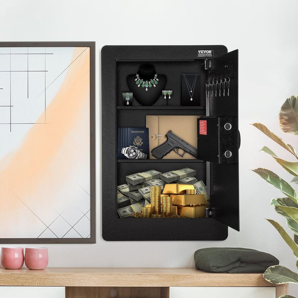 25,59" Hoher Wandtresor 3-stufiger versteckter Tresor mit Tastatur, Regalen und Schlüsselhaltern