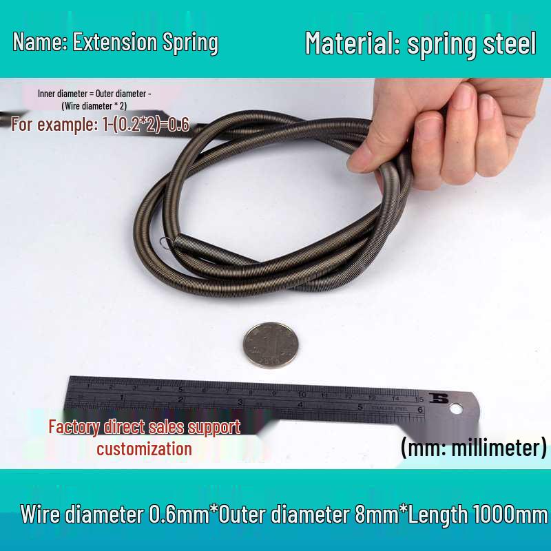 1m Spring Coil Extension with Hook - Strong Tensile Force, Thin Soft Sheath, for Tarpaulins & Sliding Doors