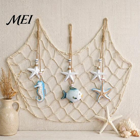 Wooden Nursery Decor Starfish Hanging Decoration, Nautical Coastal Wall Ornament, Ocean Style Room Ornaments Theme Art for Home Beach Lake House