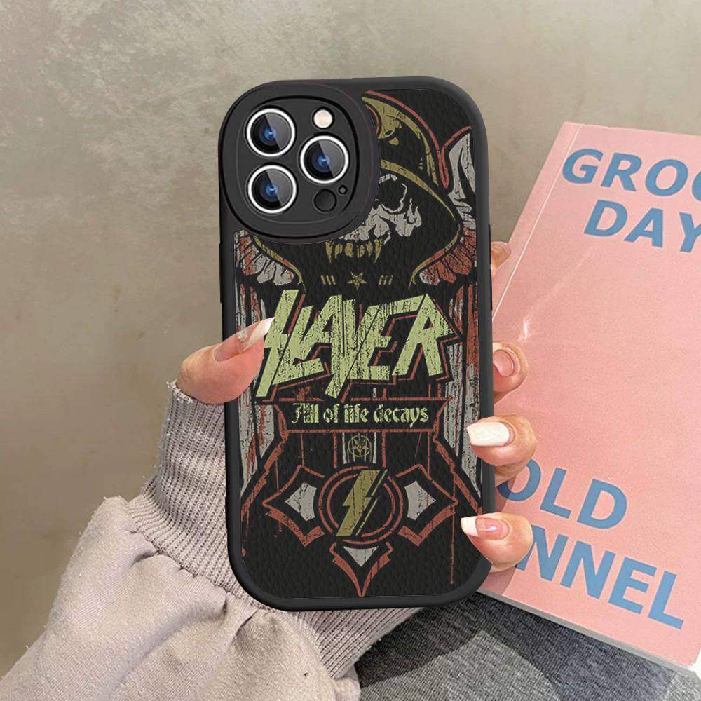 1pc Heavy Metal S-slayer Band Phone Case Hard Leather For IPhone 16 15 14 13 12 Mini 11 14 Pro Max Xs X Xr 7 8 Plus Fundas