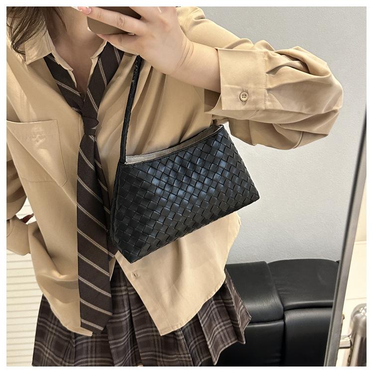 Women's Woven Texture Faux Leather Shoulder Bag, Soft Handbag with Single Strap, Casual Square Crossbody Purse