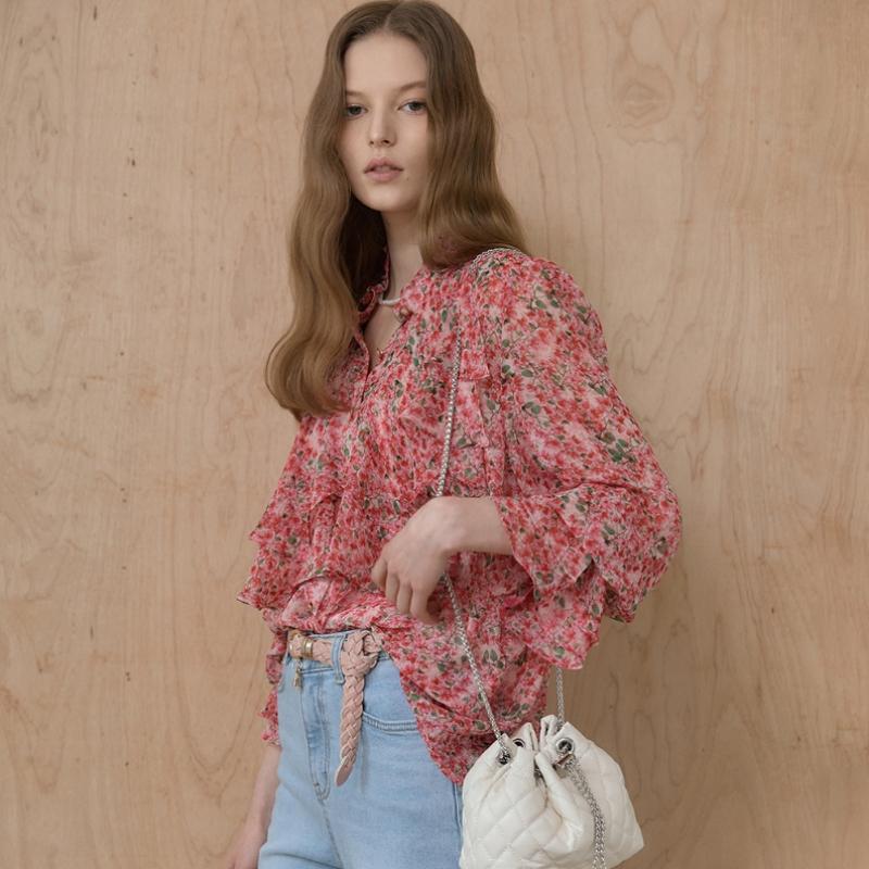 MAXZA Ruffle Collar Flower Chiffon Blouse Zc08qb001on