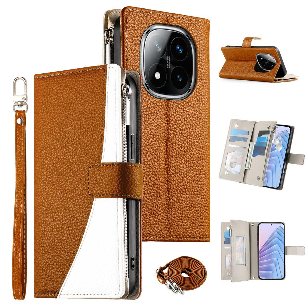 Pentru Xiaomi Redmi Note 14 Pro 4G Husă Portofel cu Fermoar Culoare Îmbinată Piele Husă Tip Carte cu Curele