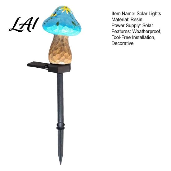 Weather Resistant Landscape Lights Solar Mushroom Garden Stake Light Resin Fairy Lamp with Waterproof Pathway Lighting Warm Glow Outdoor Yard Decor