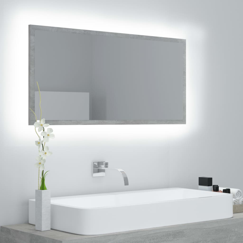LED Bathroom Mirror Concrete Grey 90 x 8.5 x 37 cm Acrylic