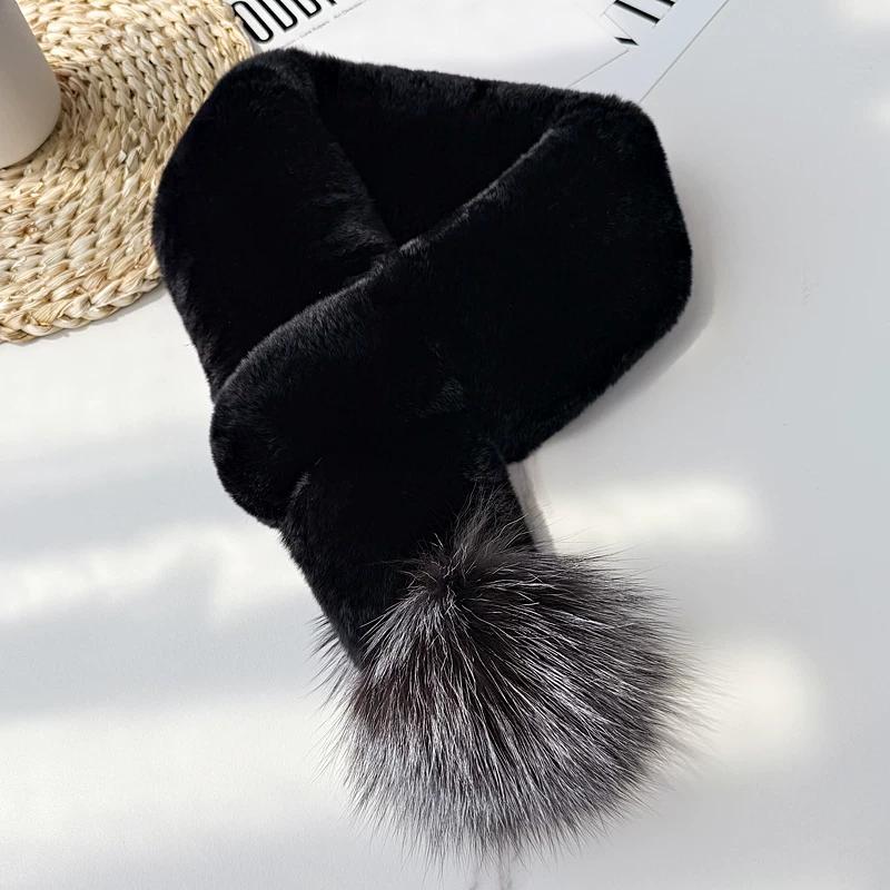 Fur Scarf Women s Winter Warmth Rex Rabbit Hair Double-sided Fox Hairball Scarf Fur Scarf Rabbit Fur Plush Scarf