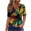 Summer Fashion 2026 New Women's Clothing 3D Butterfly Print V-Neck Three-Button Short Sleeve T-Shirt