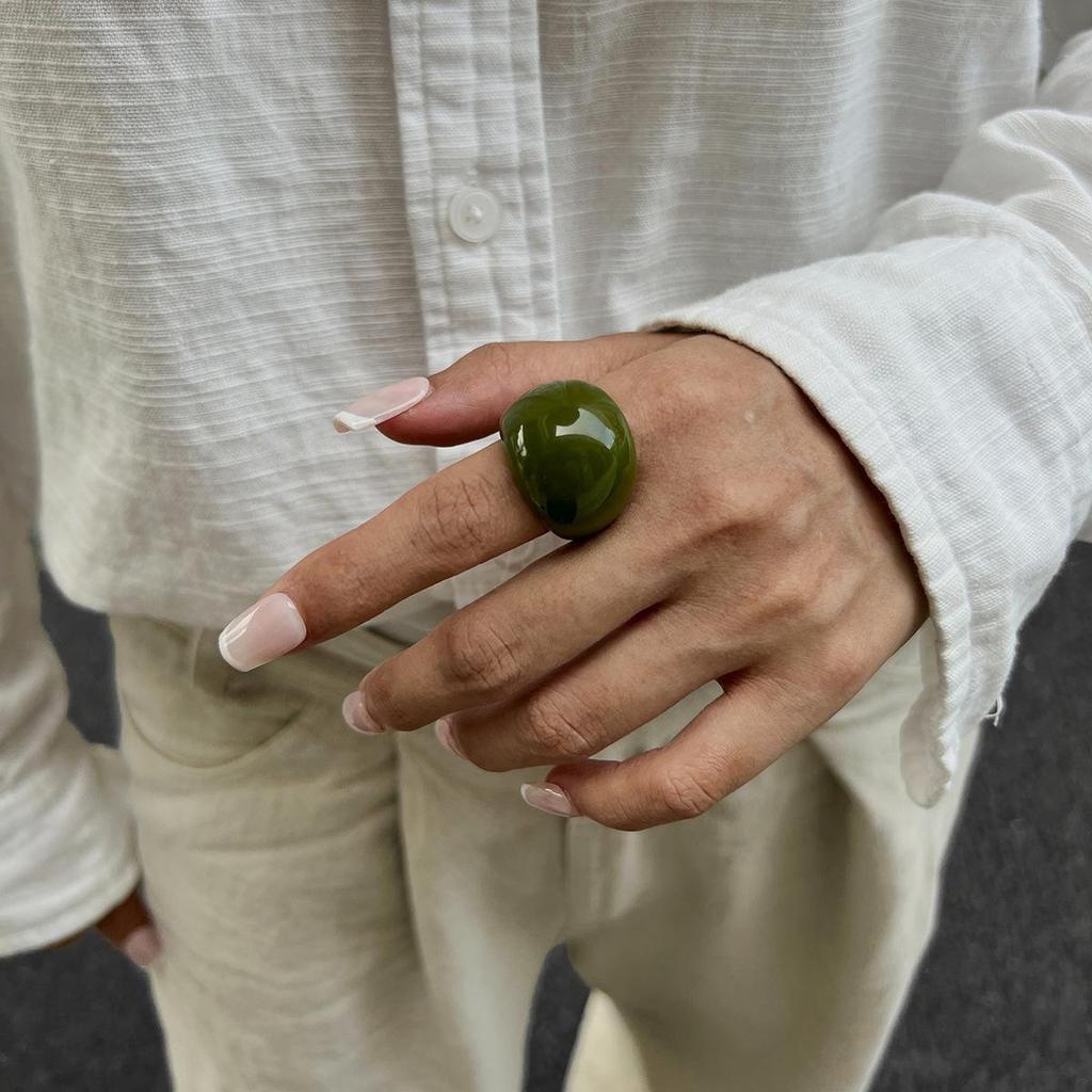 Vintage Irregular Smooth Resin Plastic Ring for Women, New Trend Bohemian Geometric Ring, Aesthetic Party Jewelry