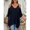 Women Loose Casual Lace Collar Floral Patchwork Off Shoulder Camisole Asymmetrical Hem T Shirt