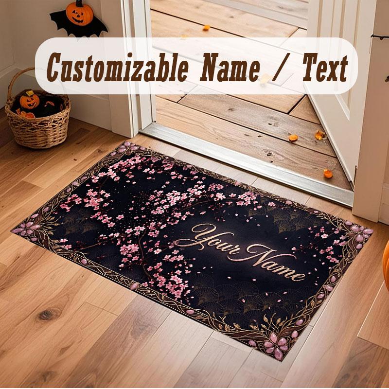 Floral Garden Theme Crystal Velvet Floor Rug Personalized Custom Name Text Warm Carpet Home Decoration