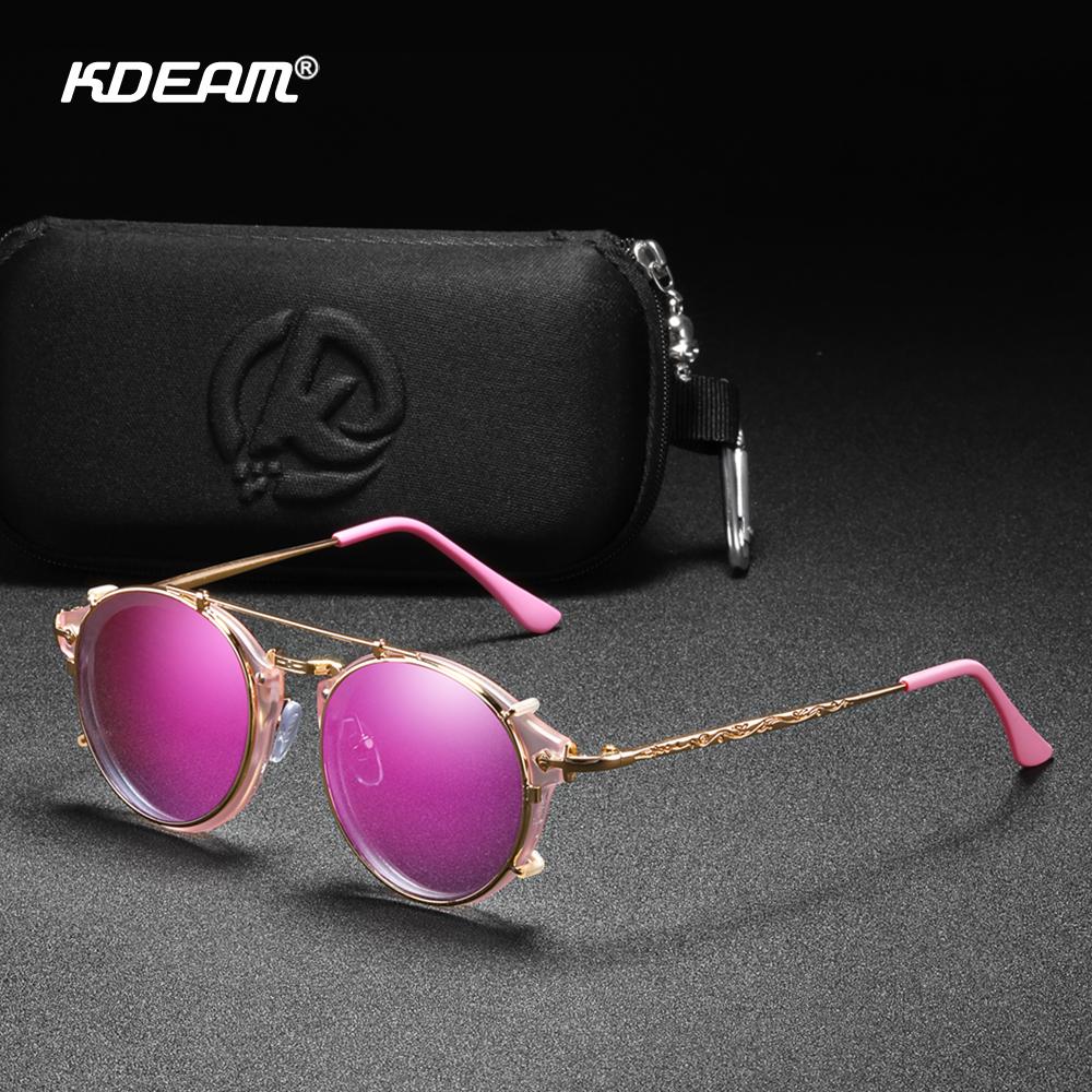 KDEAM Steampunk Clip On Sunglasses Men Round Sun Glasses Women Baroque Carved Legs All-matching Size With Box