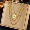 Vintage Ethnic Layered Turquoise Round Pendant Necklace, Fashion Metal Titanium Steel Jewelry