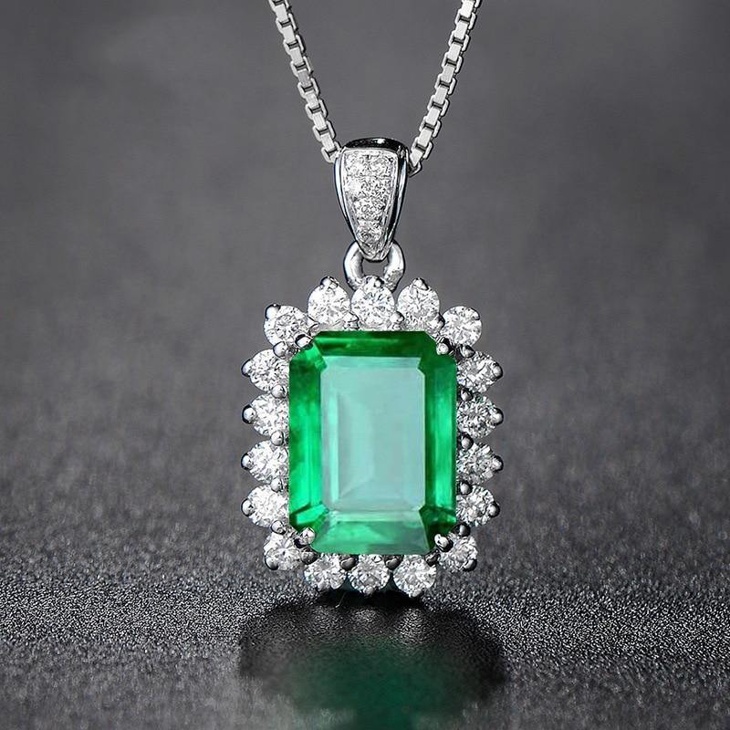 2026 New Square Zircon Women s Necklace Green Crystal Pendant Anniversary Party Accessories Box Chain Zircon Gifts