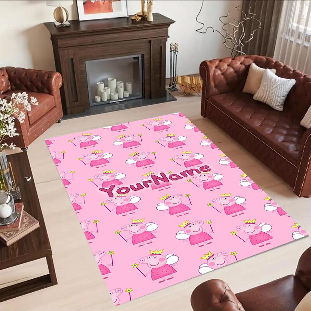 Peppa Pig Personalized Text Floor Rug Office Rug Design for Balcony Hallway Bedrooms Game Room Antislip Carpet Anime Office Decor