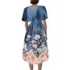 Women’s Short Sleeve V Neck Floral Print Midi Dress with High Waist and Flared Hem for Casual or Daily Wear