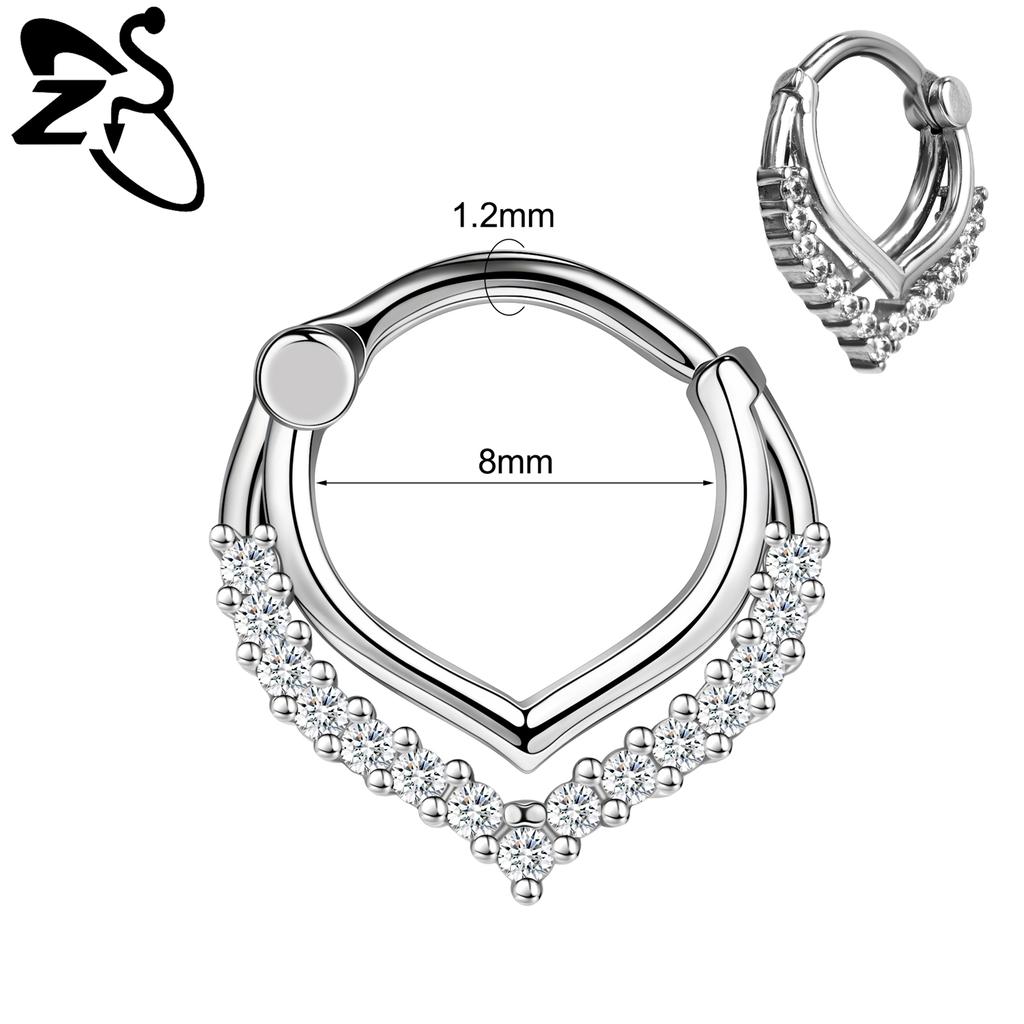 ZS 1 PC 16G Stainless Steel Nose Rings Cubic Zircon Septum Piercing Rose Snake Shape Ear Stud Helix Cartilage Piercings Jewelry