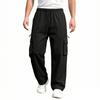 Men's Multi Pocket Work Pants Casual Loose Fit Utility Trousers with Drawstring Waist Durable Material for Daily Wear
