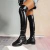 Chunky Heels Over Knee Boots For Women Thigh High Flat Boots Ladies Solid Color Shiny Leather Large Boots Black Slim Shoes