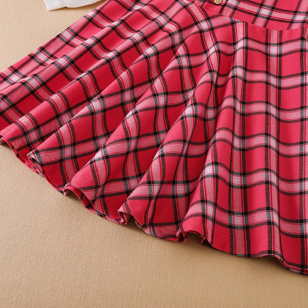 Mädchen Plaid Kleid Frühling Herbst Langarm Adrette Kleider Kinder drehen-unten kragen Elegante Kleidung