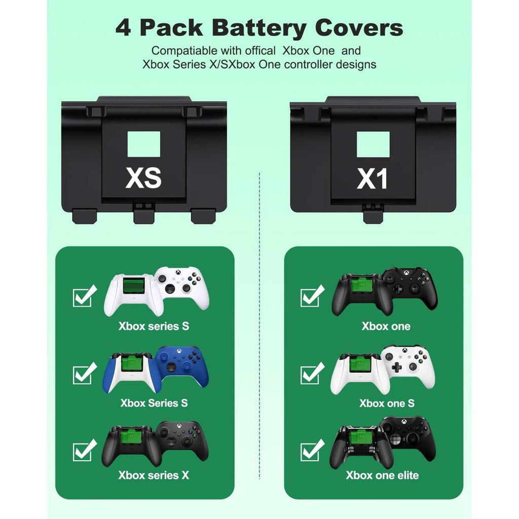 2Pcs 4800Mwh Battery Xbox One Controller Batteries Pack Play Andcharge Kit Usb-C Charging Cable/4 Covers for Xbox One/seriesx|S